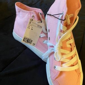 Pink canvas high top sneakers